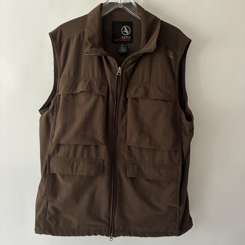 Vintage Aigle Actimum Technical Utility Vest Men XXL Full Zip Multi Pocket Gorp